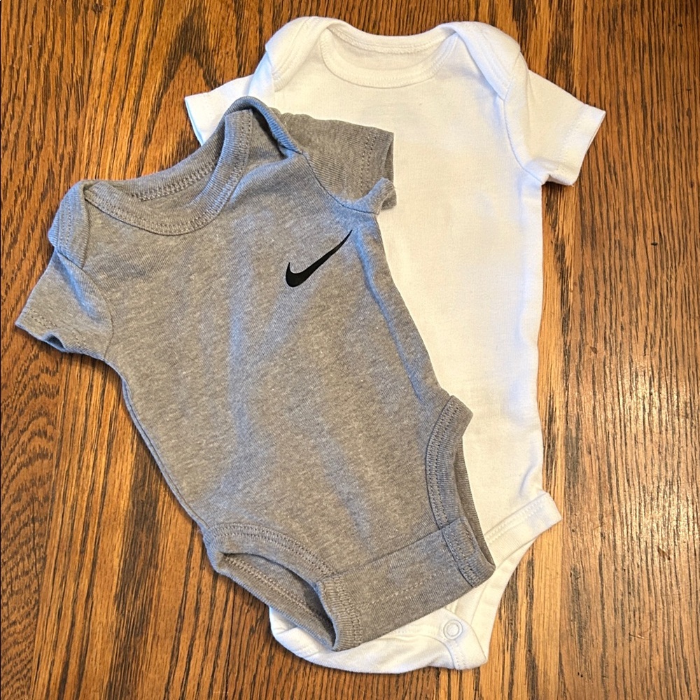 Nike Infant Gray Bodysuit Duo - w/White Carter’s onesie- both newborn